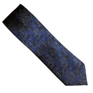 PERRY ELLIS Brown & Blue Paisley Woven Silk Tie